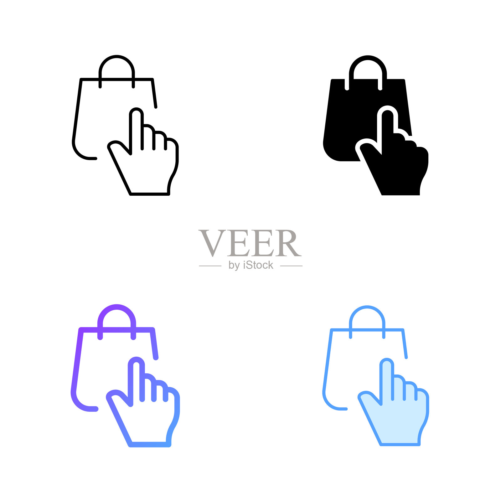 在线商店图标设计在四种风格与可编辑的笔画。线，实线，平线和颜色梯度线。适合网页，移动应用，UI, UX和GUI设计。插画图片素材