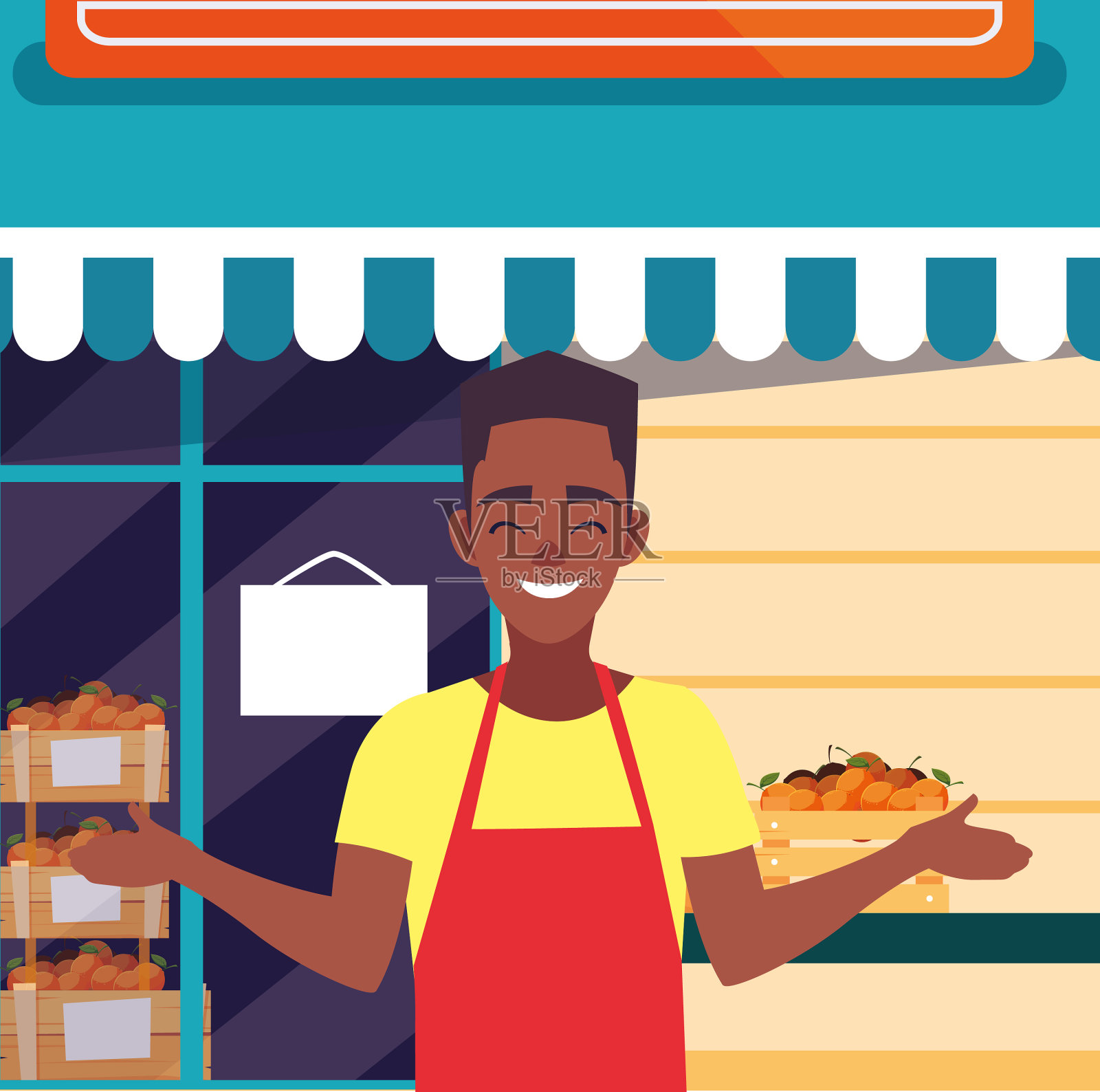 农贸市场的卖主插画图片素材