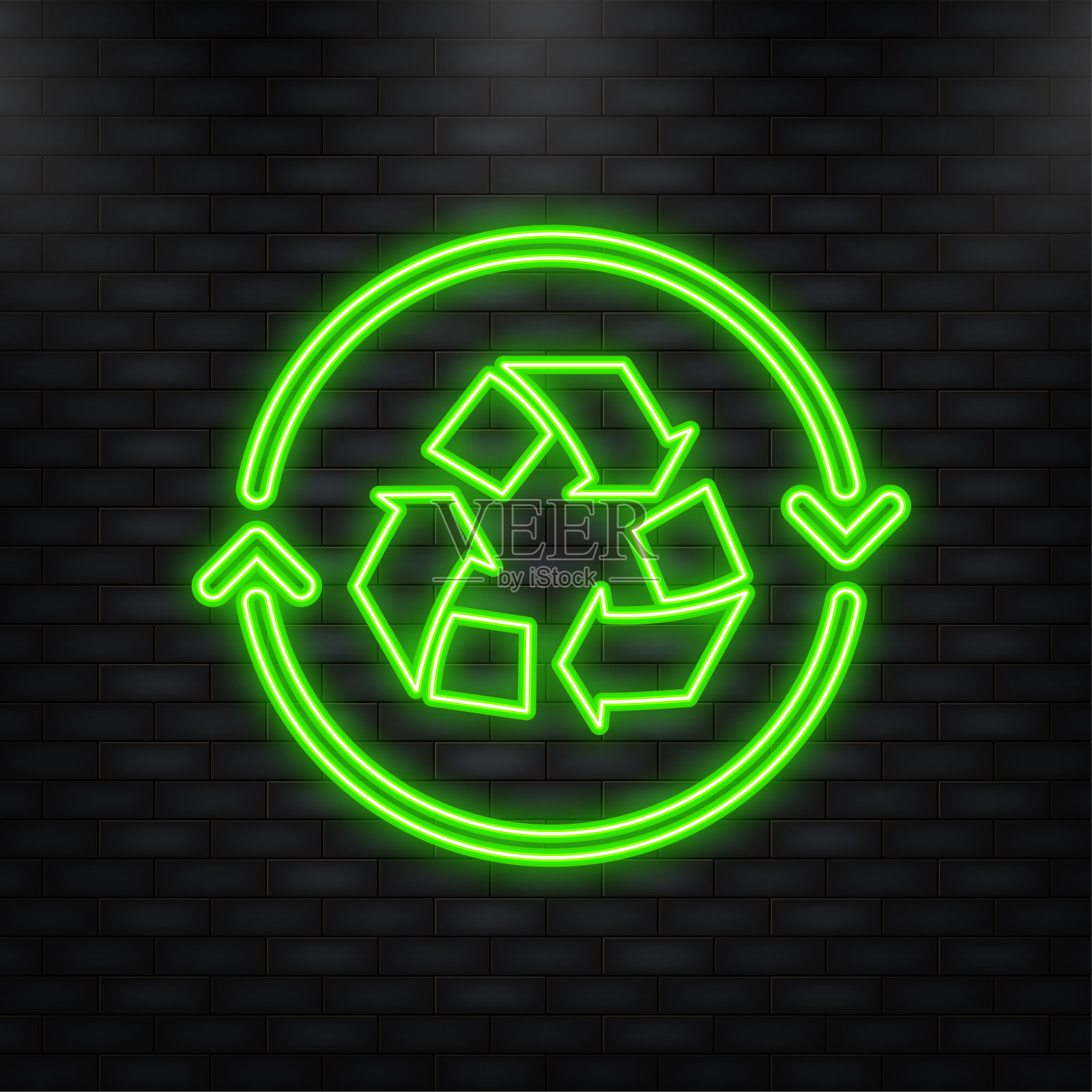 霓虹灯图标。废物回收图标。平装垃圾袋。矢量图插画图片素材