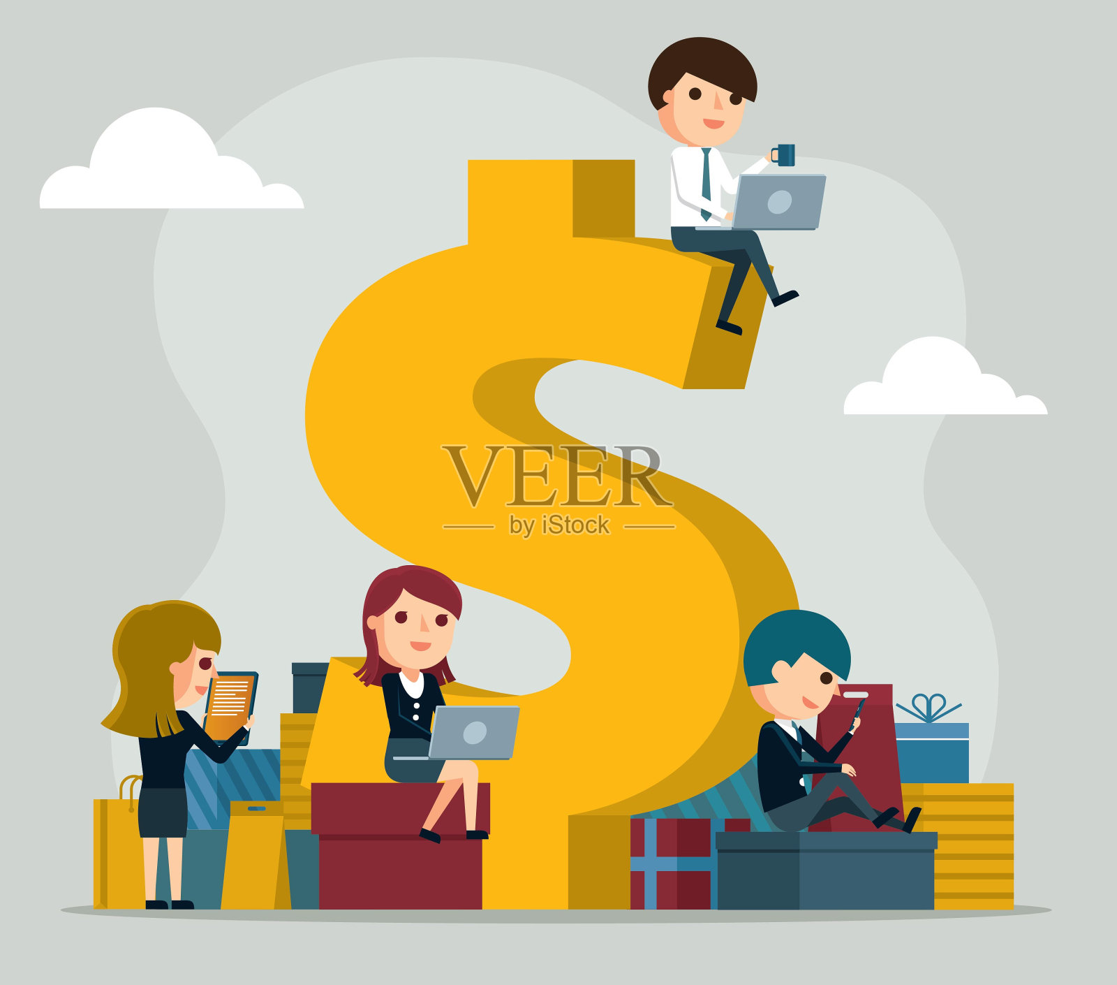 网店买家购物插画图片素材