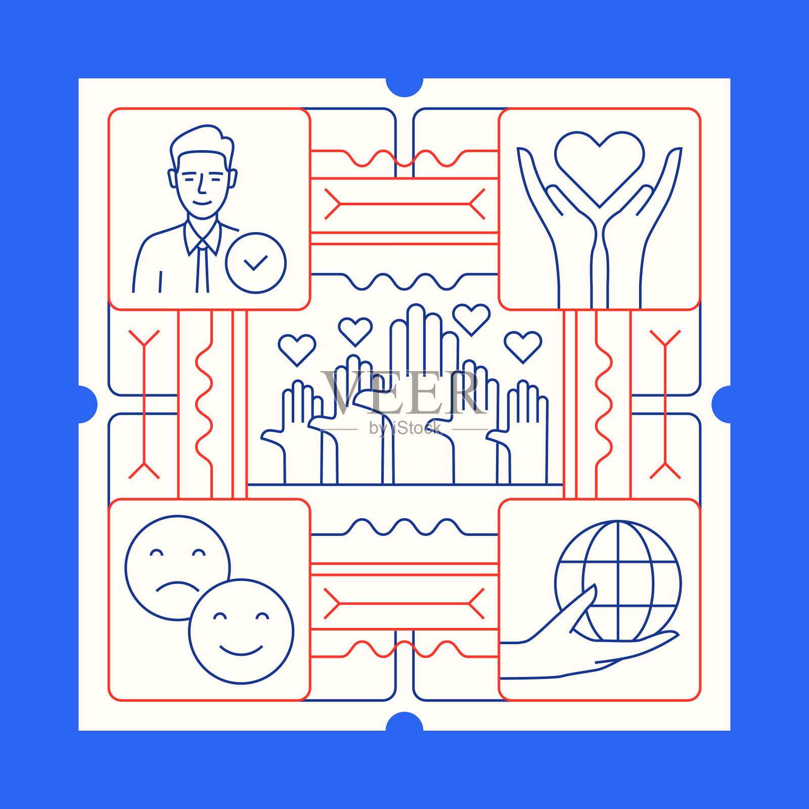 商业道德线图标集和横幅设计插画图片素材