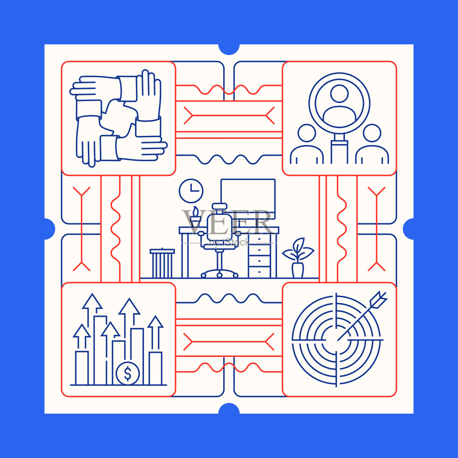 公司业务线图标集和横幅设计插画图片素材