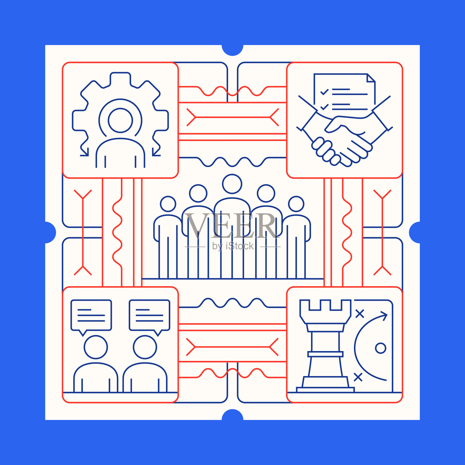 商务合作线图标集及横幅设计插画图片素材