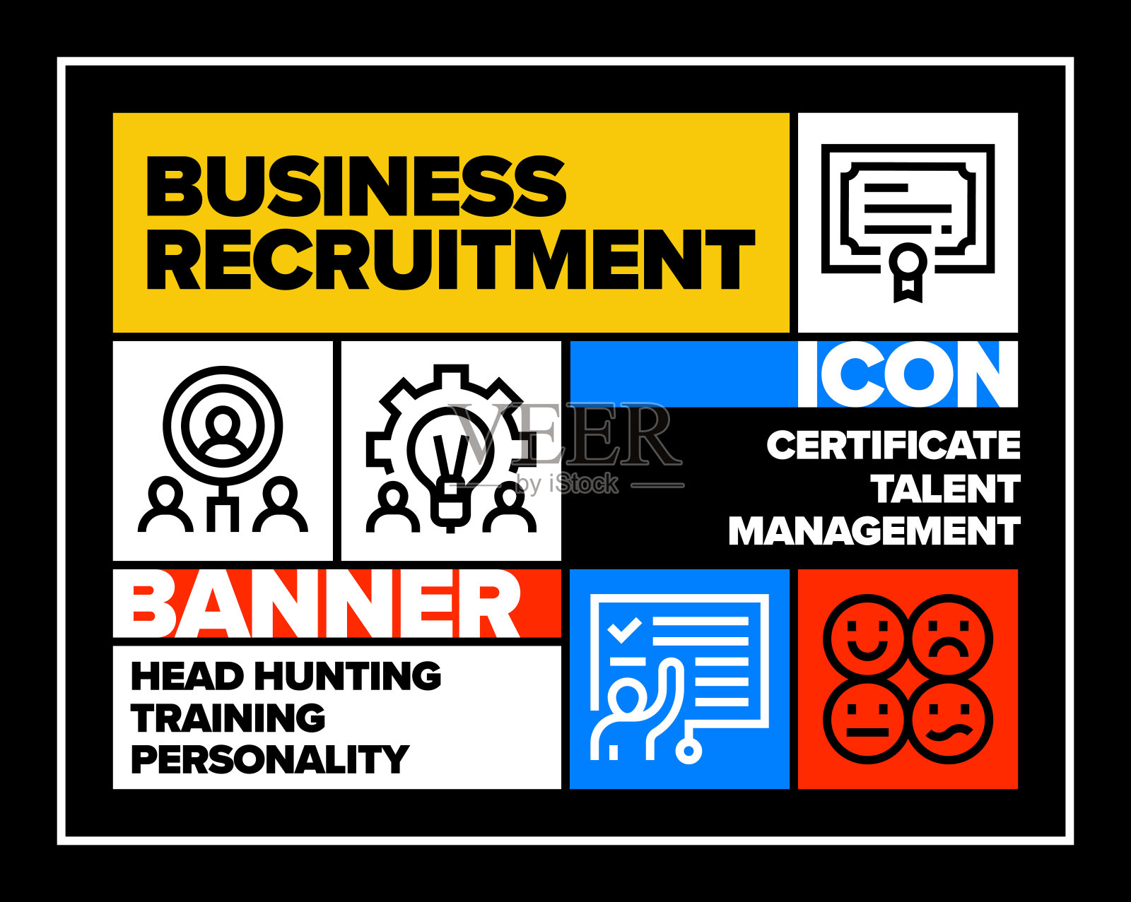 企业招聘线图标集和横幅设计插画图片素材