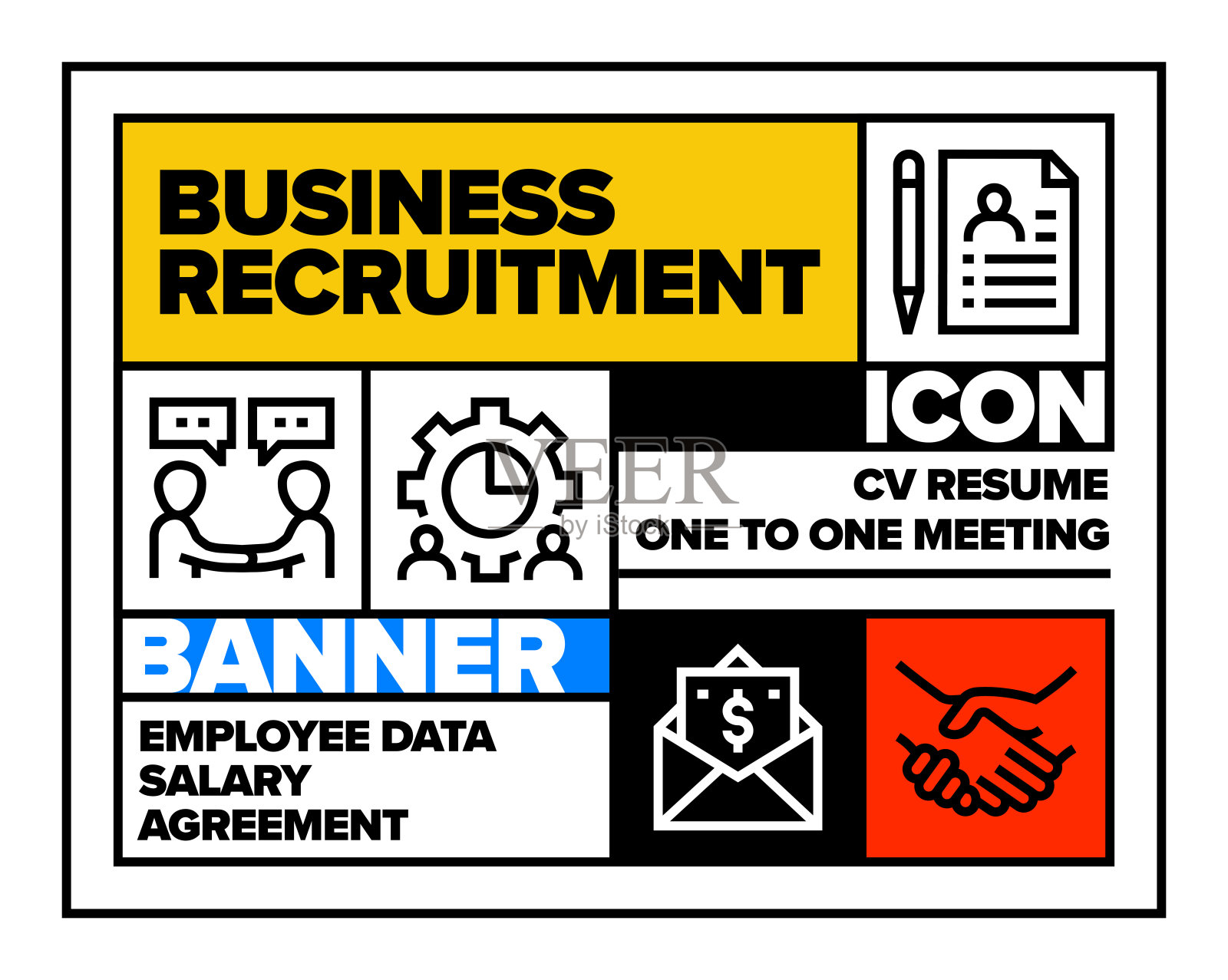 企业招聘线图标集和横幅设计插画图片素材
