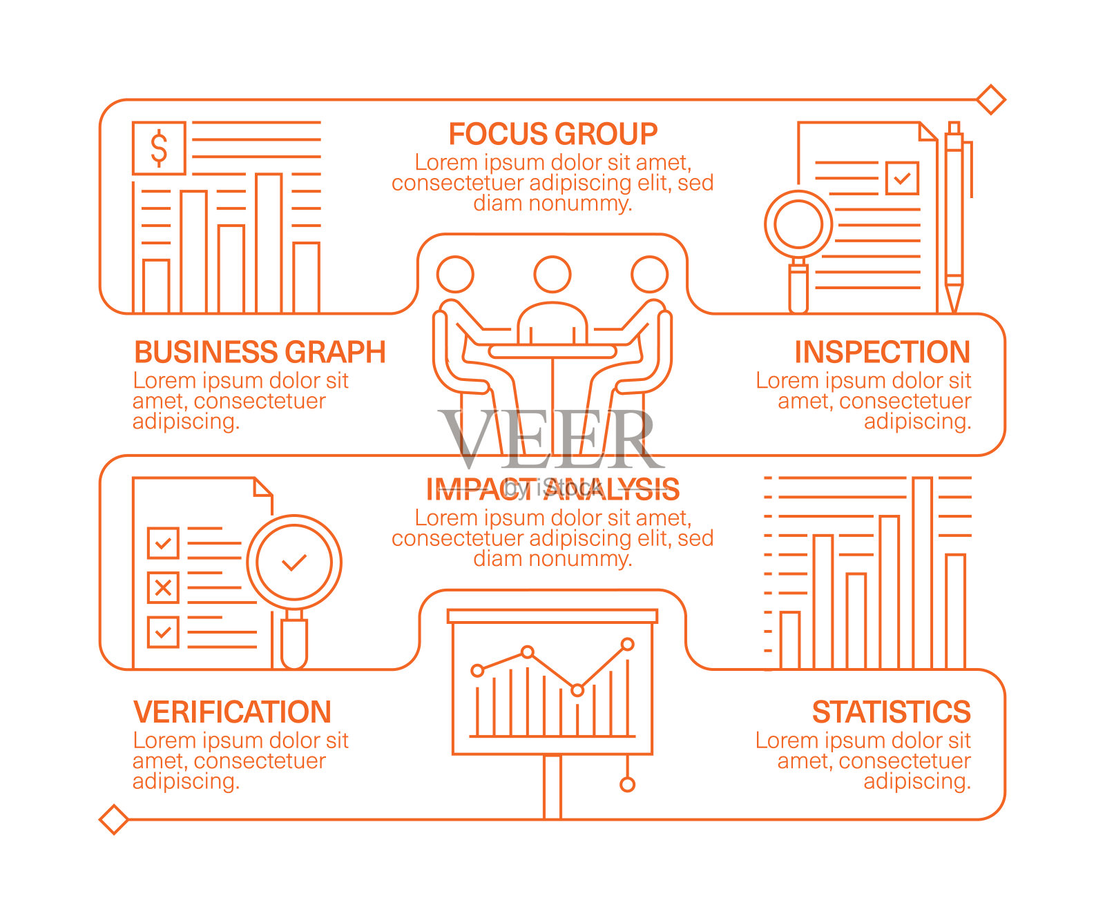 业务分析线图标集和横幅设计插画图片素材