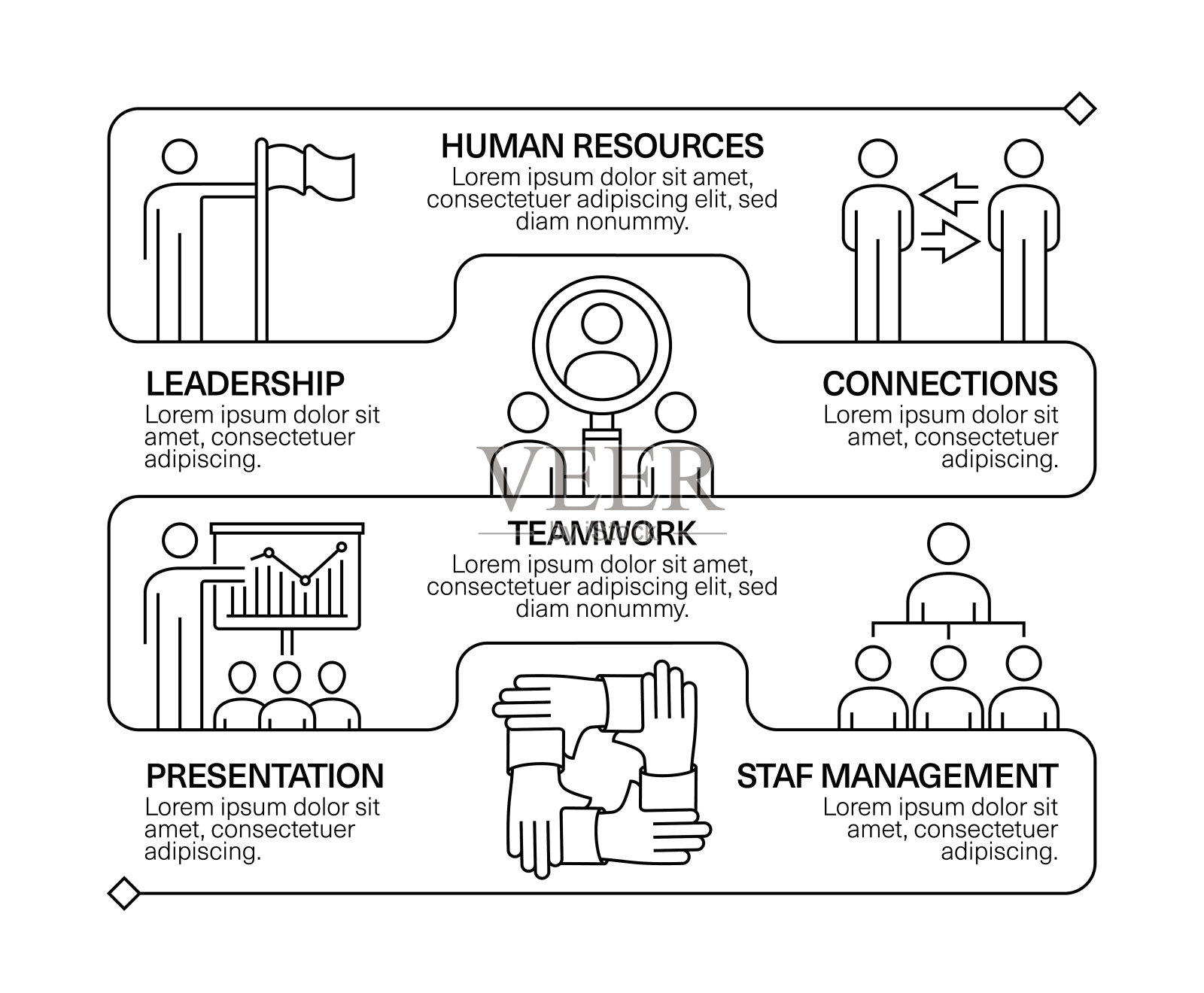 公司业务线图标集和横幅设计插画图片素材