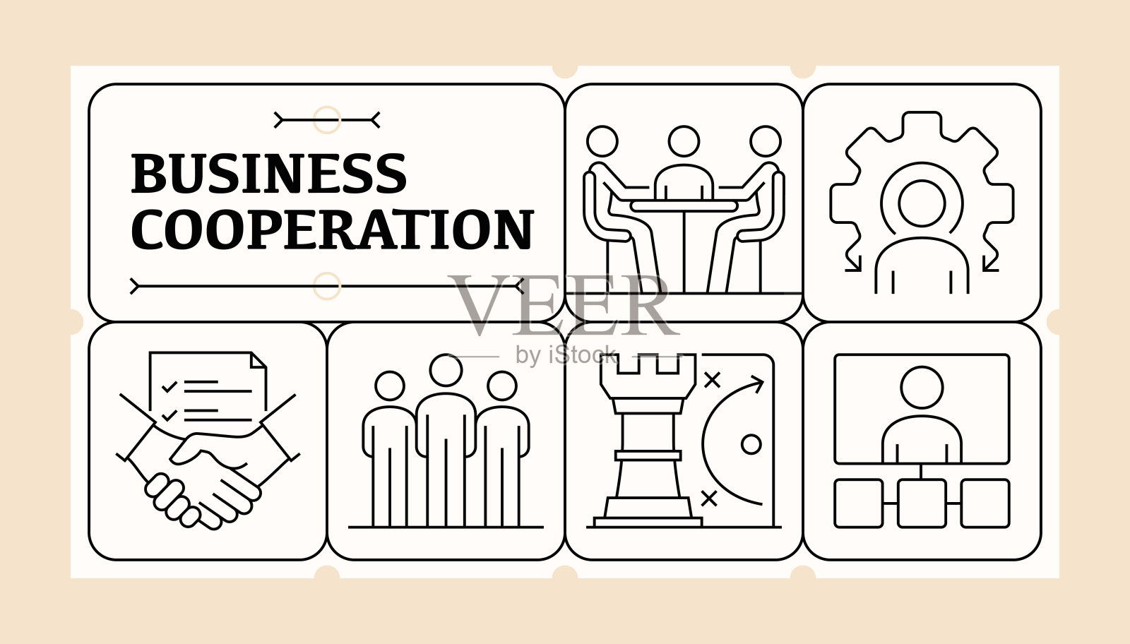 商务合作线图标集及横幅设计插画图片素材