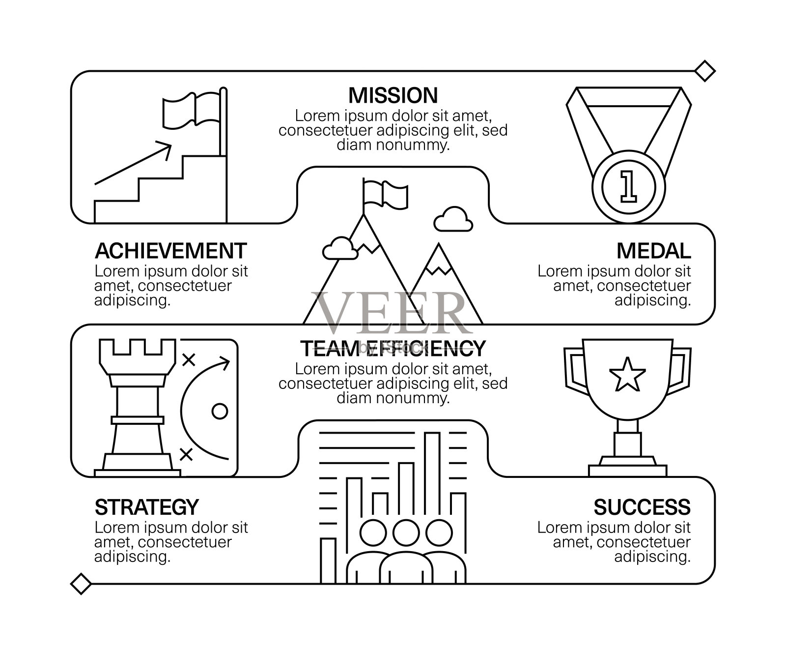 成功线图标集和横幅设计插画图片素材