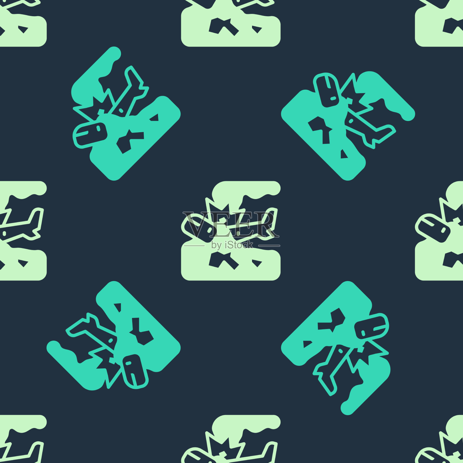 绿色和米色飞机坠毁图标隔离无缝插画图片素材