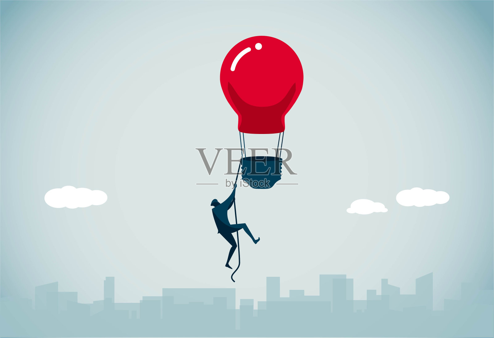 一个人试图爬上热气球插画图片素材
