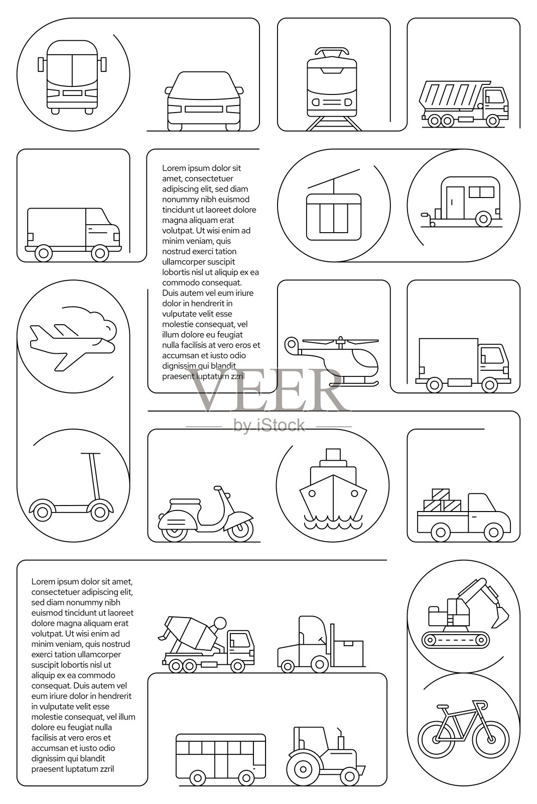 交通相关矢量横幅设计概念，现代线风格与图标插画图片素材