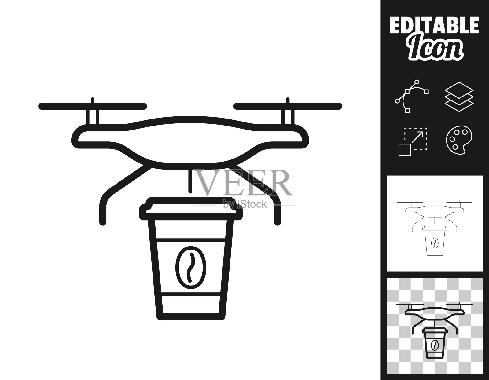 无人机送餐送咖啡。图标设计。轻松地编辑插画图片素材