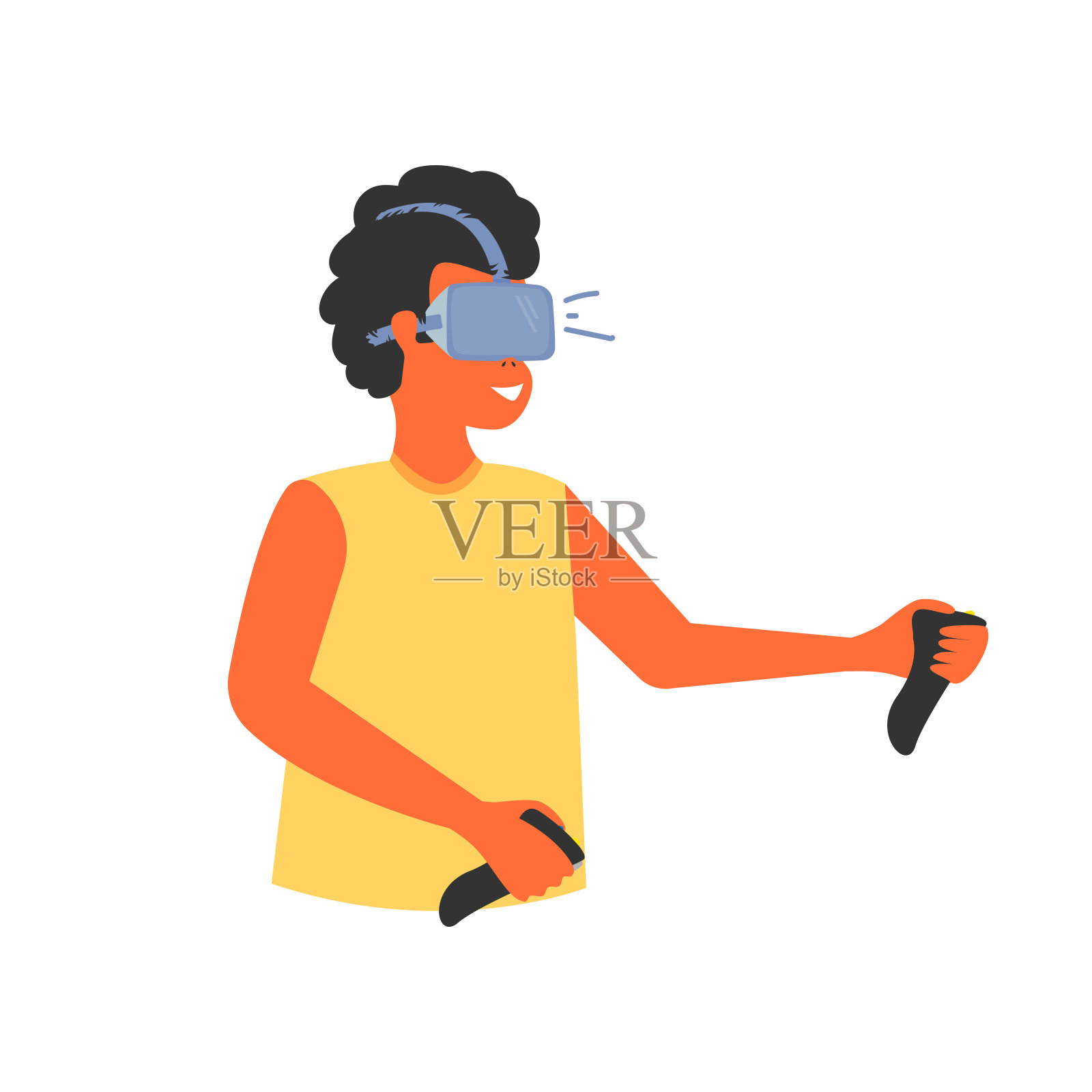 男子戴虚拟现实头盔插图插画图片素材