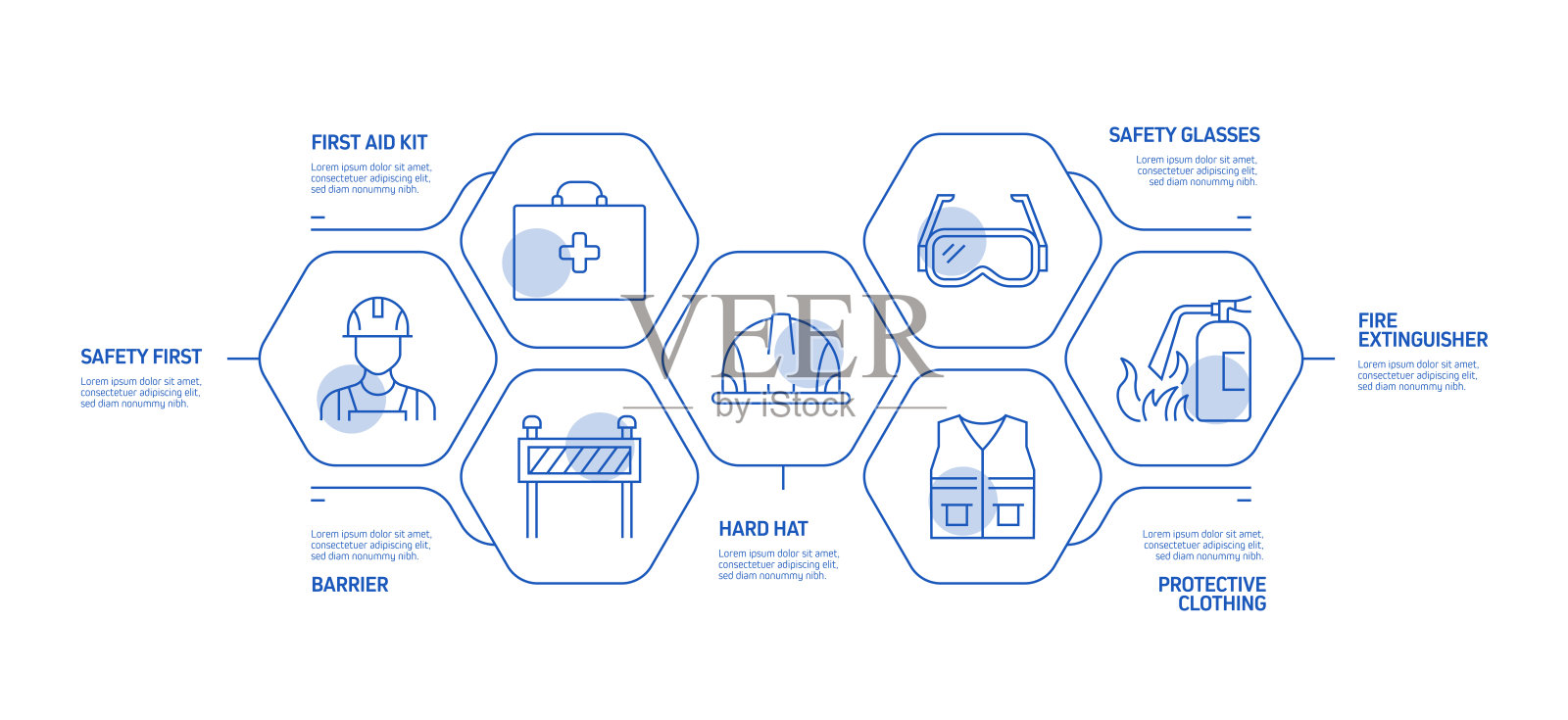 工作安全相关过程信息图表模板。过程时间图。带有线性图标的工作流布局插画图片素材