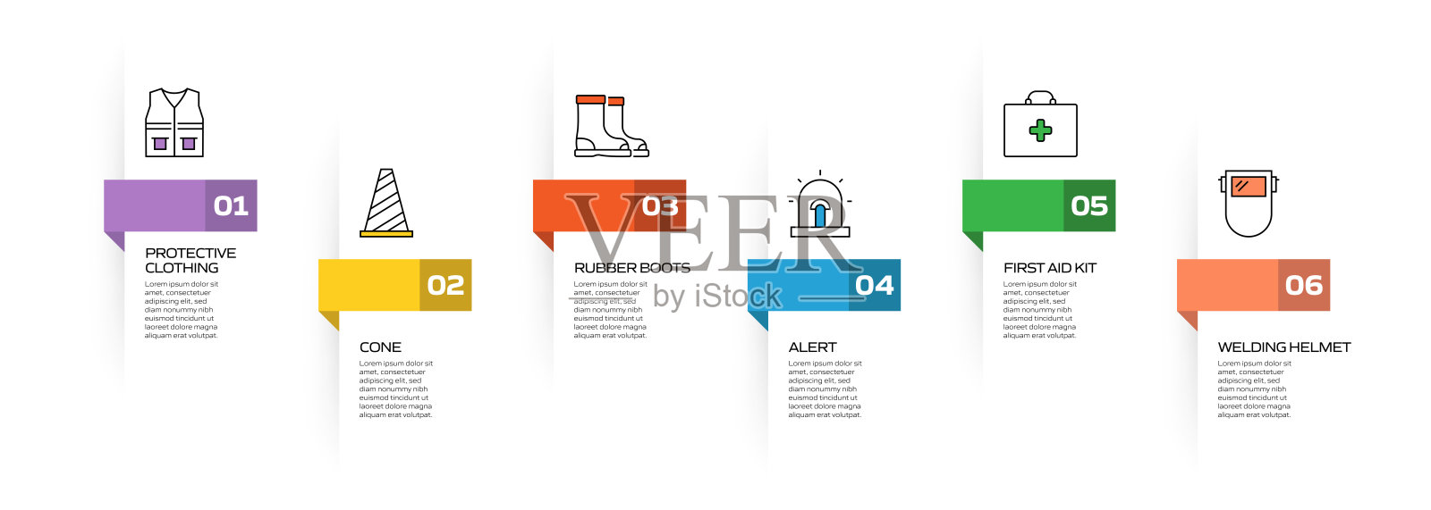 工作安全相关过程信息图表模板。过程时间图。带有线性图标的工作流布局插画图片素材