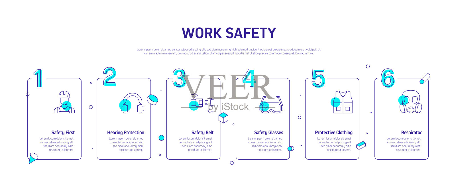 工作安全相关过程信息图表模板。过程时间图。带有线性图标的工作流布局插画图片素材