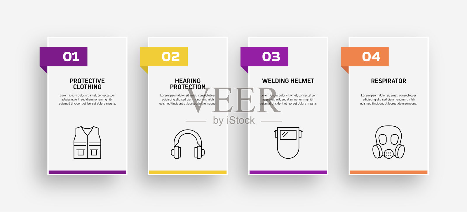 工作安全相关过程信息图表模板。过程时间图。使用线性图标的工作流布局插画图片素材