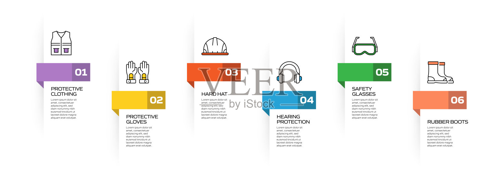 工作安全相关过程信息图表模板。过程时间图。使用线性图标的工作流布局插画图片素材