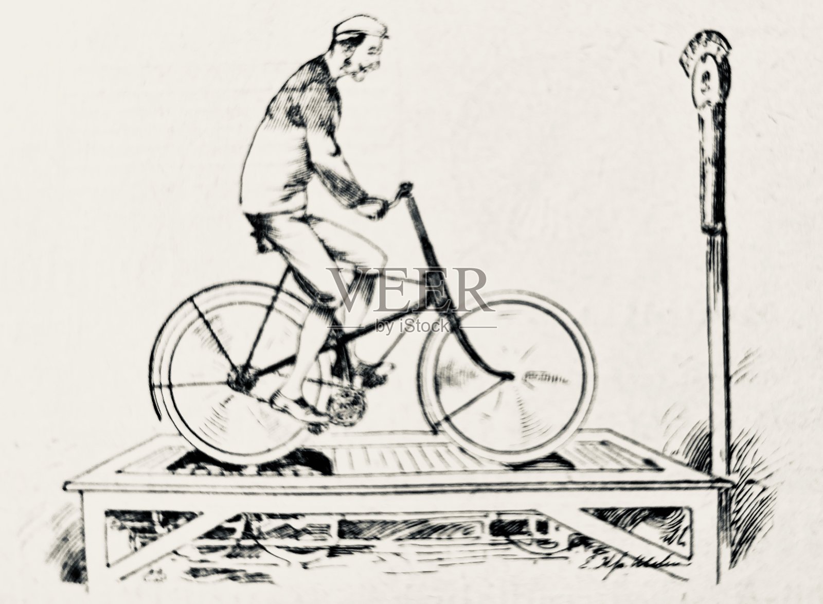 在跑步机上骑车的人，侧视图插画图片素材