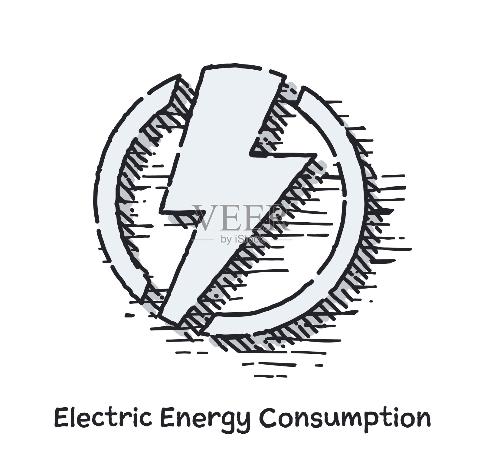手绘电能消耗素描线图标的网页插画图片素材