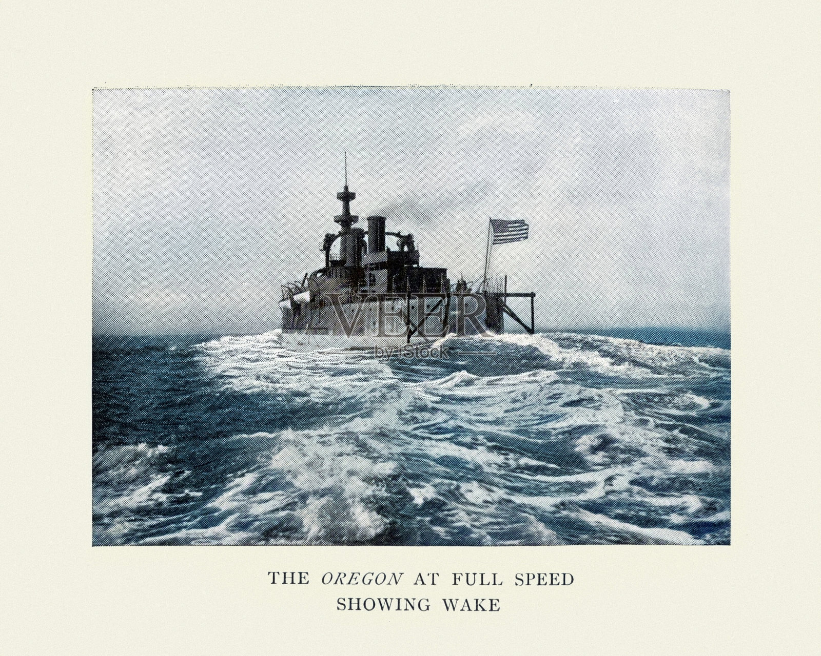 俄勒冈号前无畏战列舰美国海军战舰，19世纪90年代海军军事历史插画图片素材