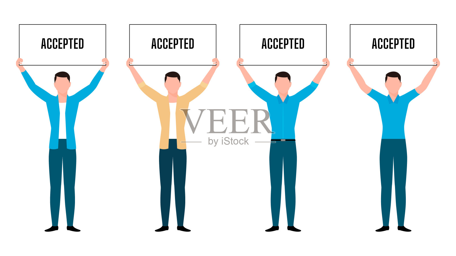 男子持有接受板平面字符插图，人持有板业务字符矢量插图的白色背景。插画图片素材