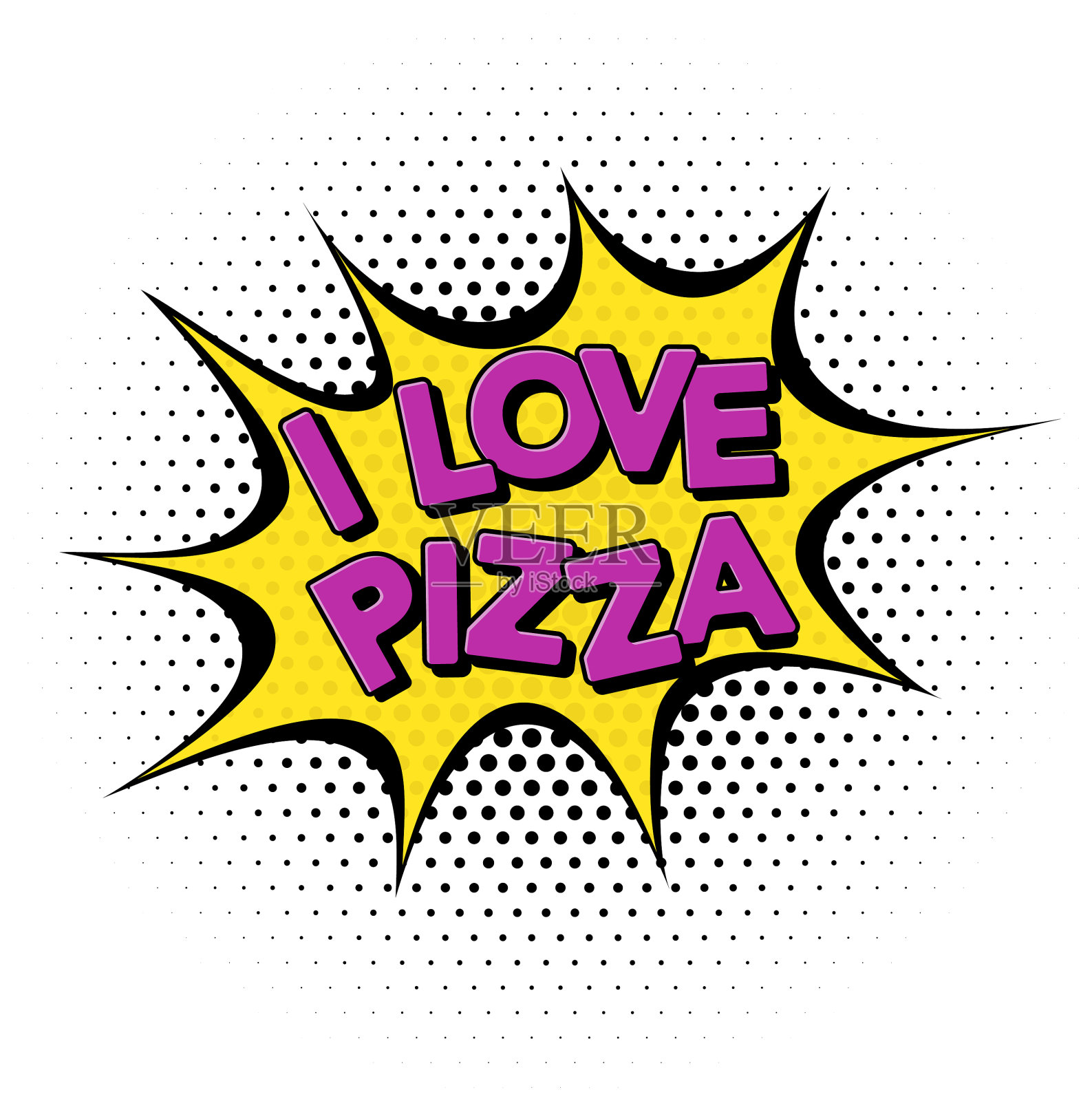 我爱披萨漫画风格的文本插画图片素材