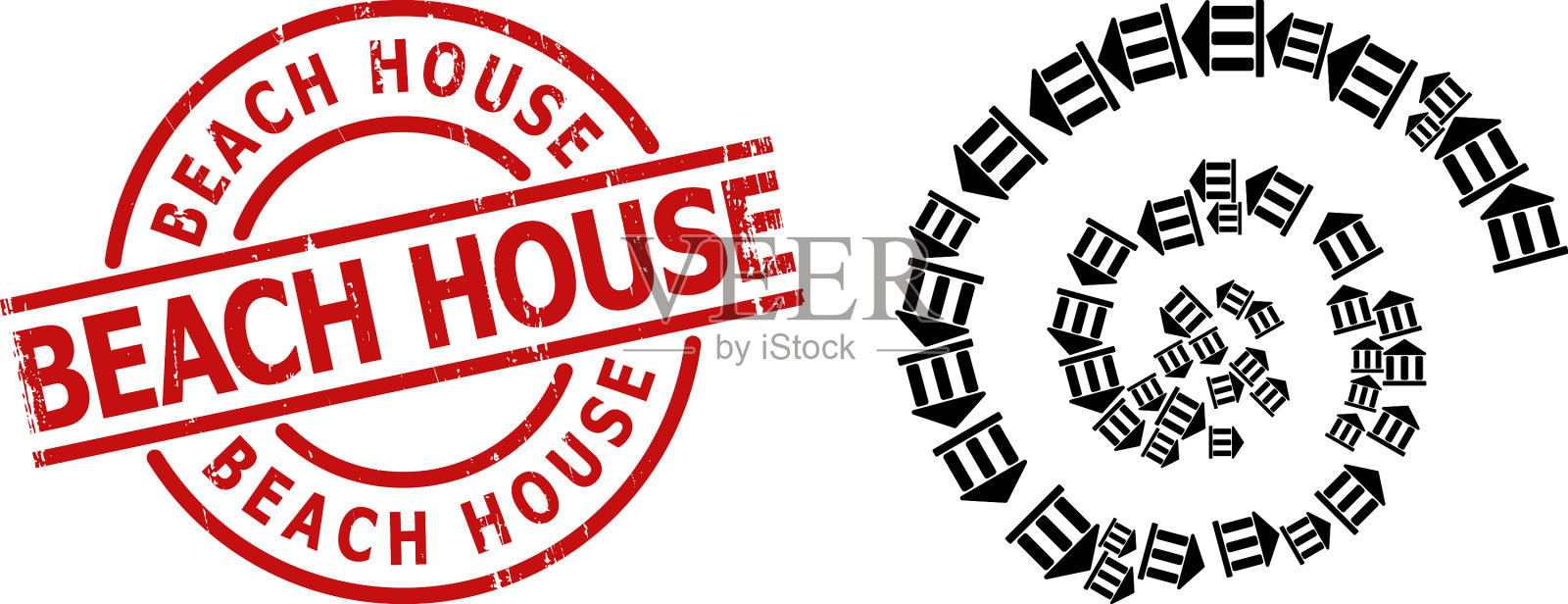 遇险海滩房子邮票印刷和图书馆插画图片素材