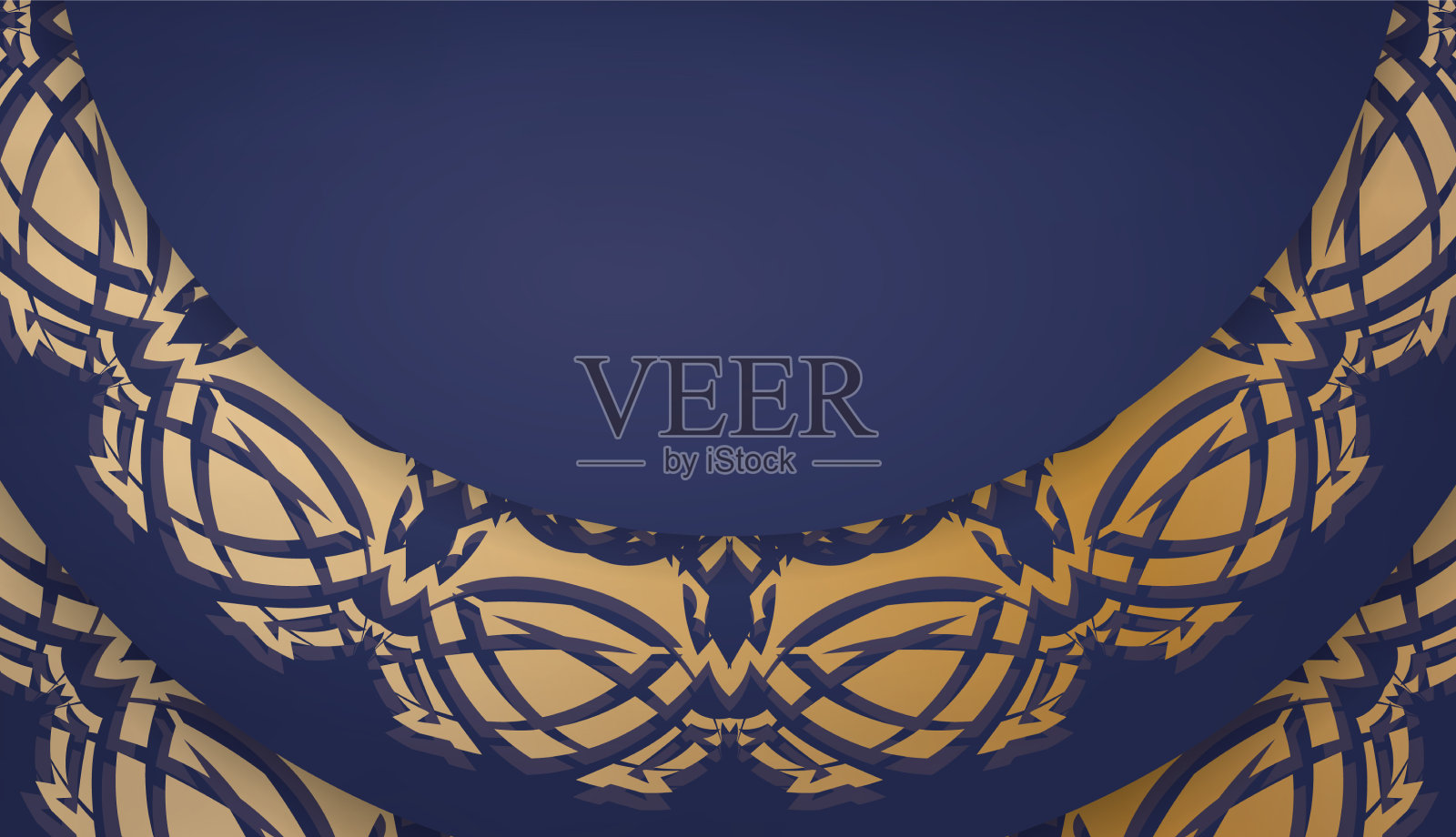 深蓝色横幅与豪华的金色图案和插画图片素材