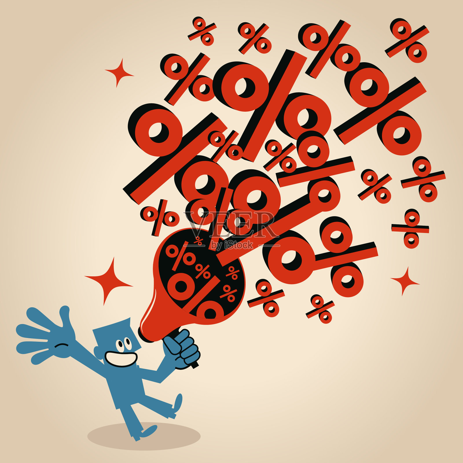 微笑的商人拿着一个有很多百分比符号的扩音器设计元素图片