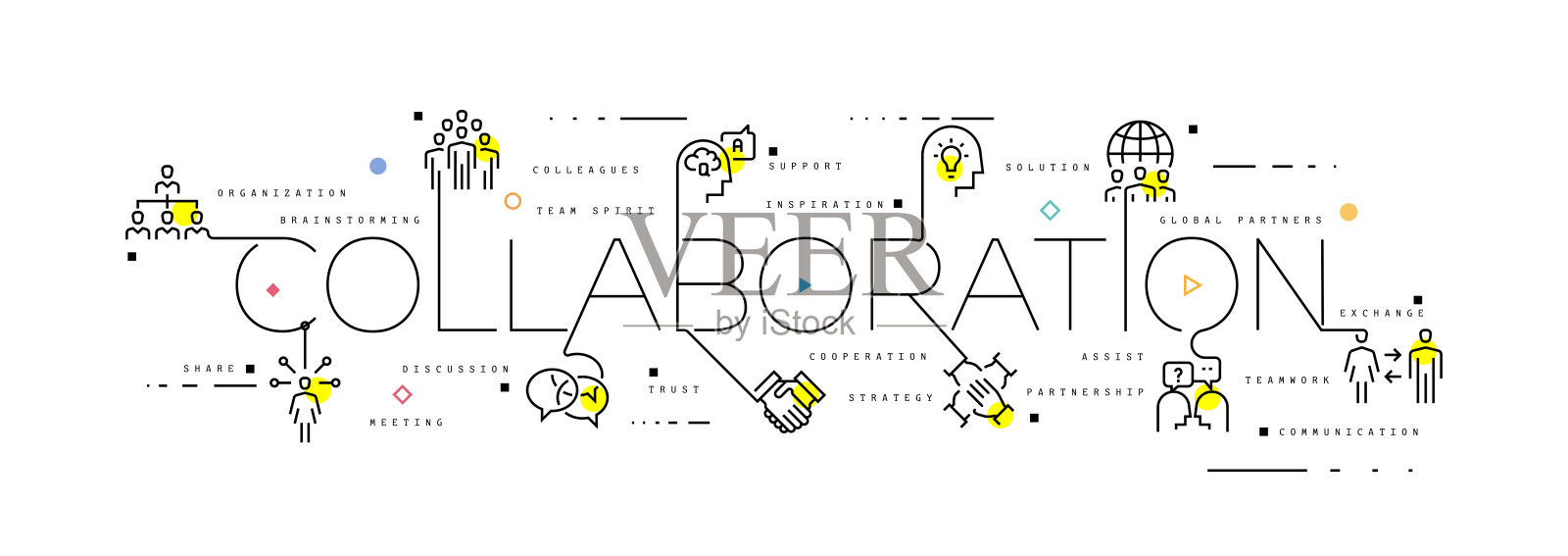 信息图设计模板与协作关键字和图标插画图片素材