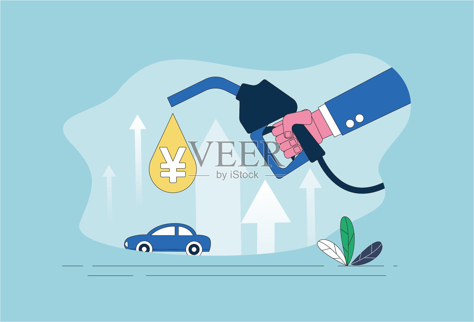 汽车、燃油枪、人民币和日元、石油价格都上涨了。插画图片素材