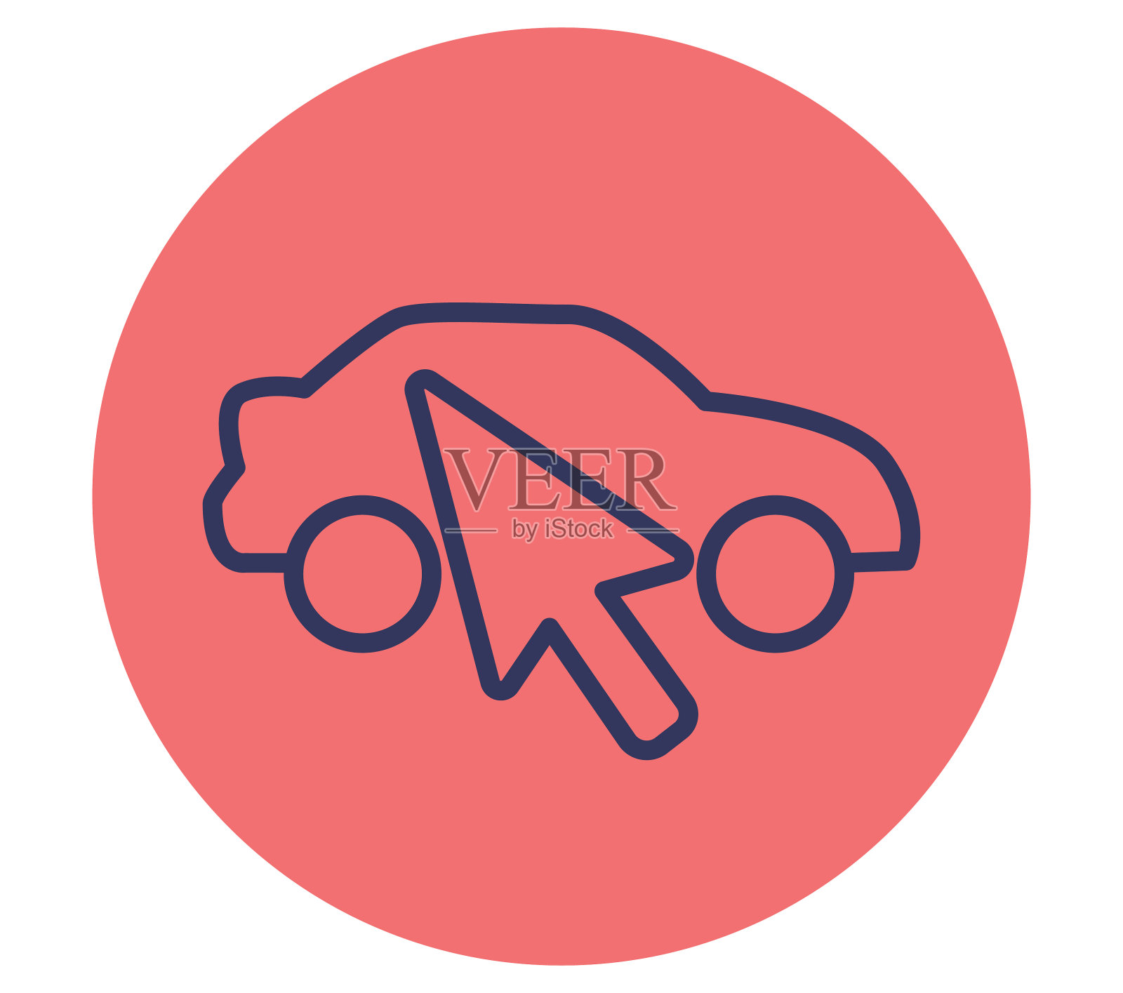 轿车与鼠标指针在线路边拾取购物概念图标插画图片素材