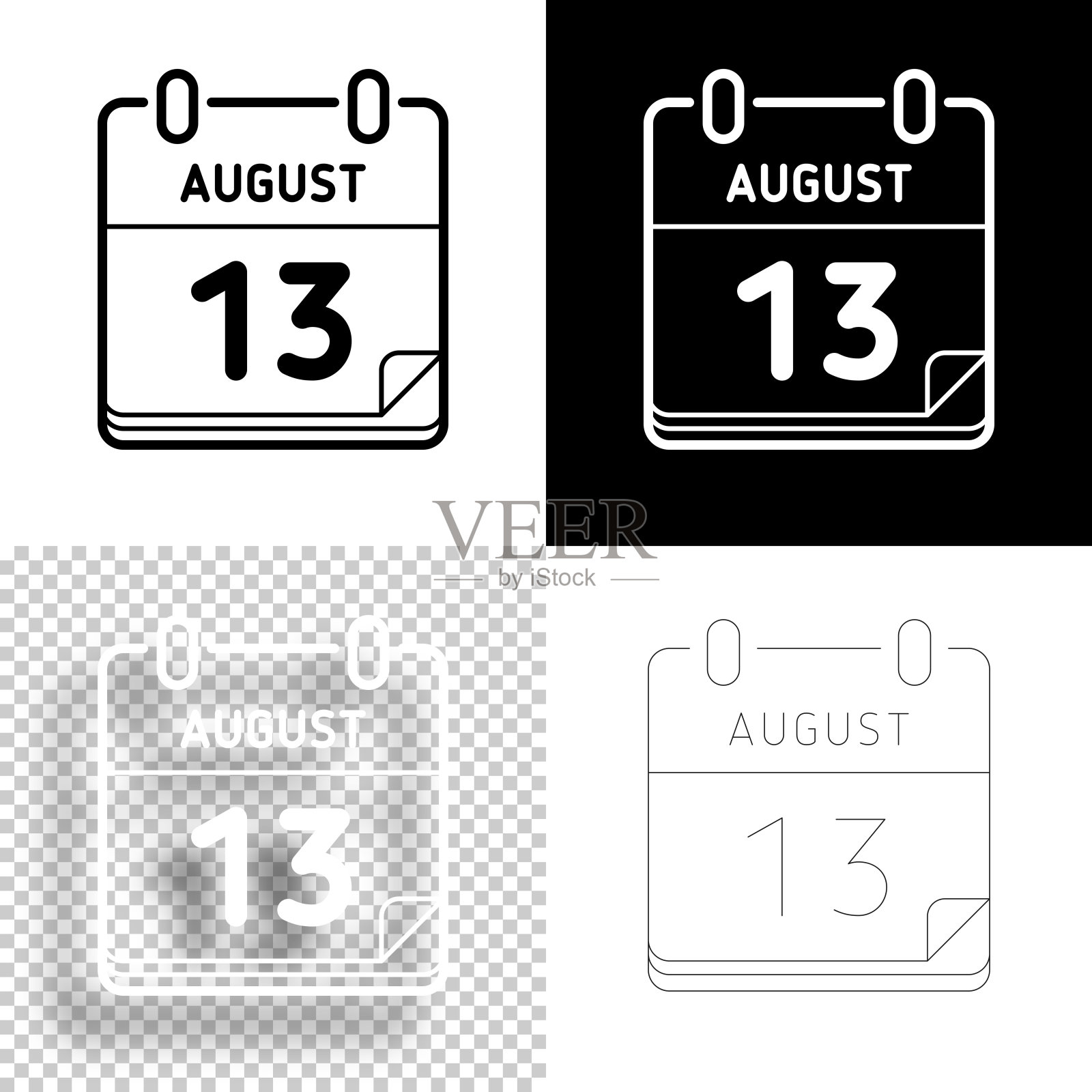 8月13日。图标设计。空白，白色和黑色背景-线图标插画图片素材