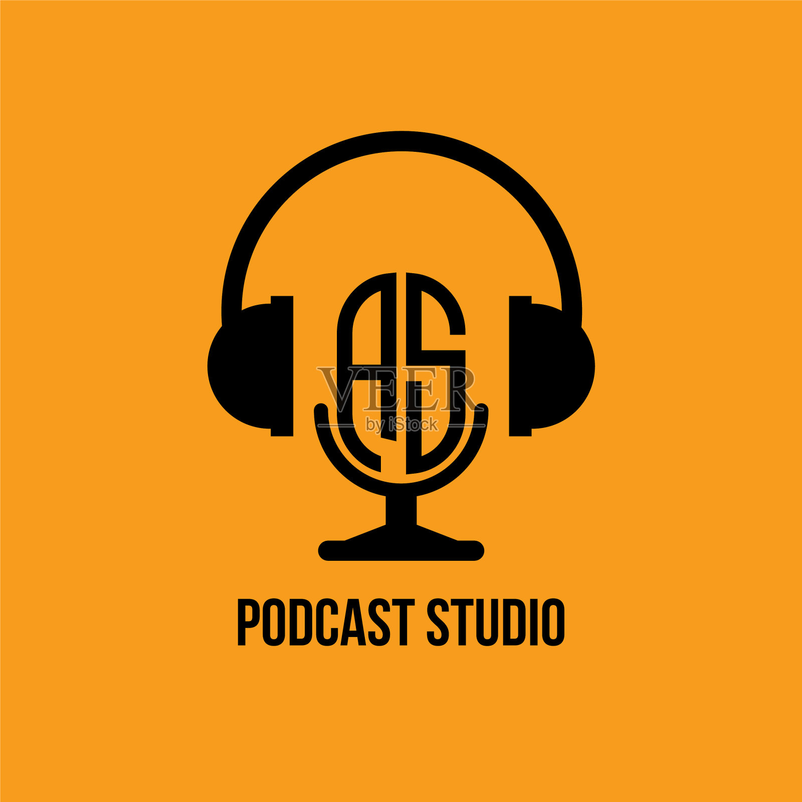 作为字母组合耳机和麦克风风格插画图片素材