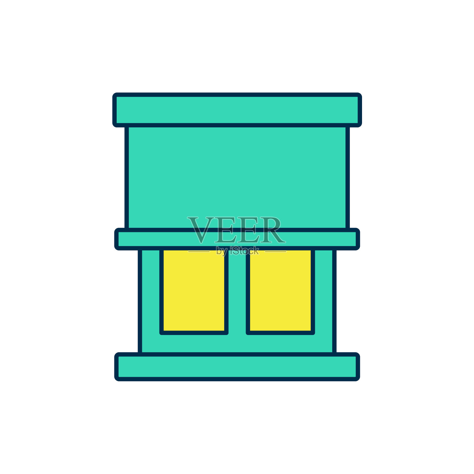 填充轮廓窗与窗帘在房间图标孤立的白色背景。向量图标素材