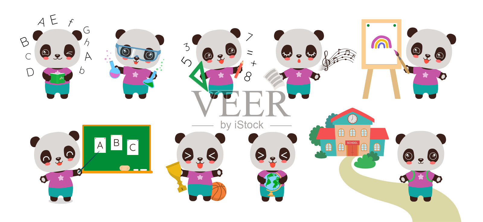 学童动物病媒-熊猫。插画图片素材