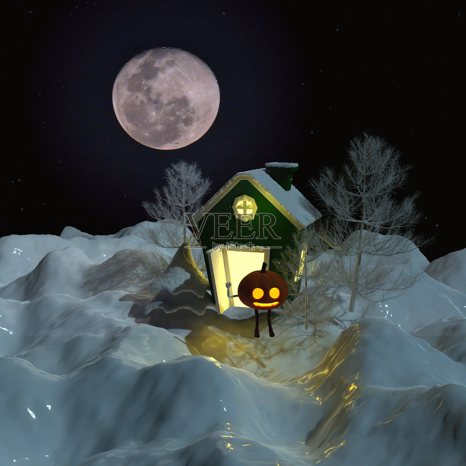 万圣节南瓜和黑暗的房子照片摄影图片