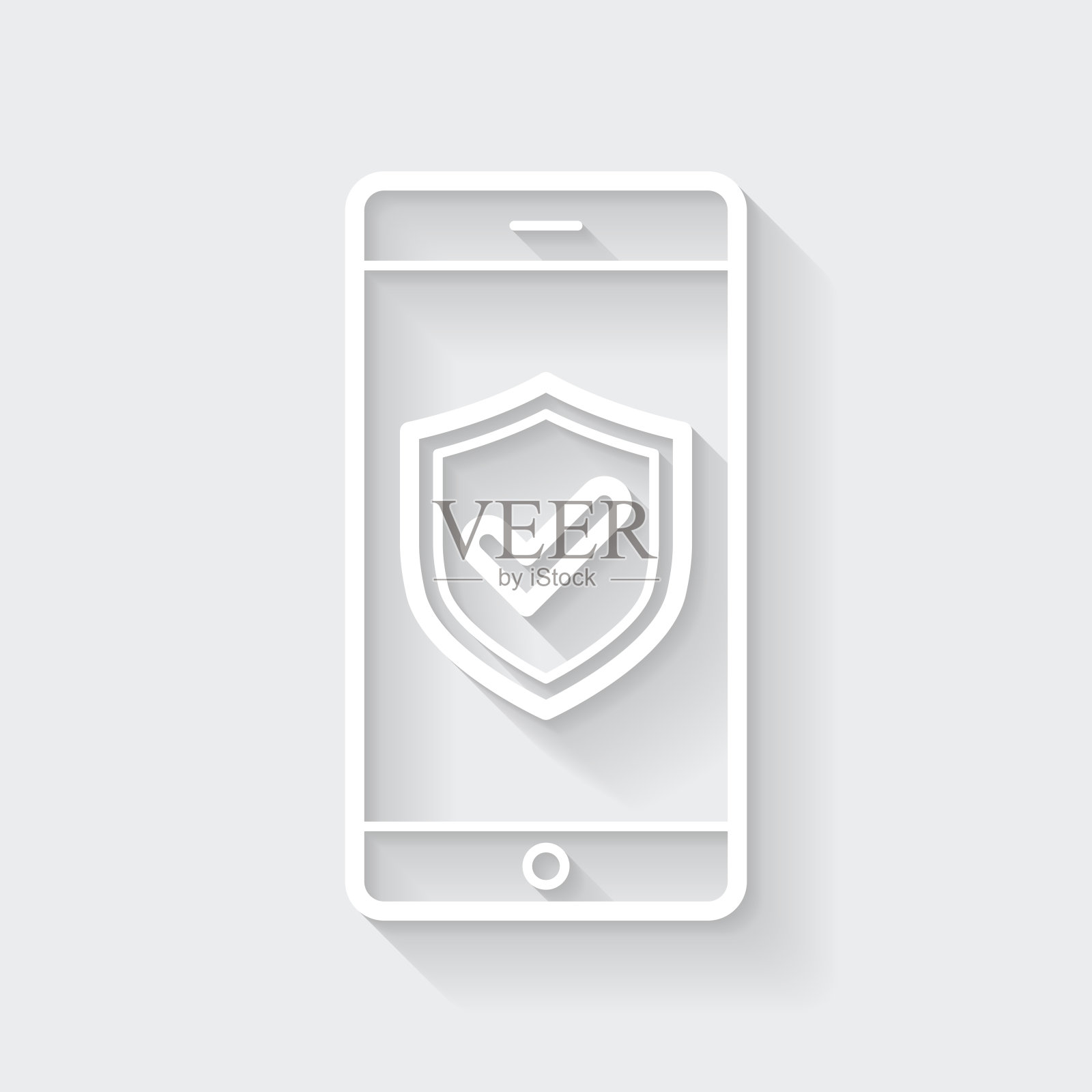 安全的智能手机。图标与空白背景上的长阴影-平面设计插画图片素材