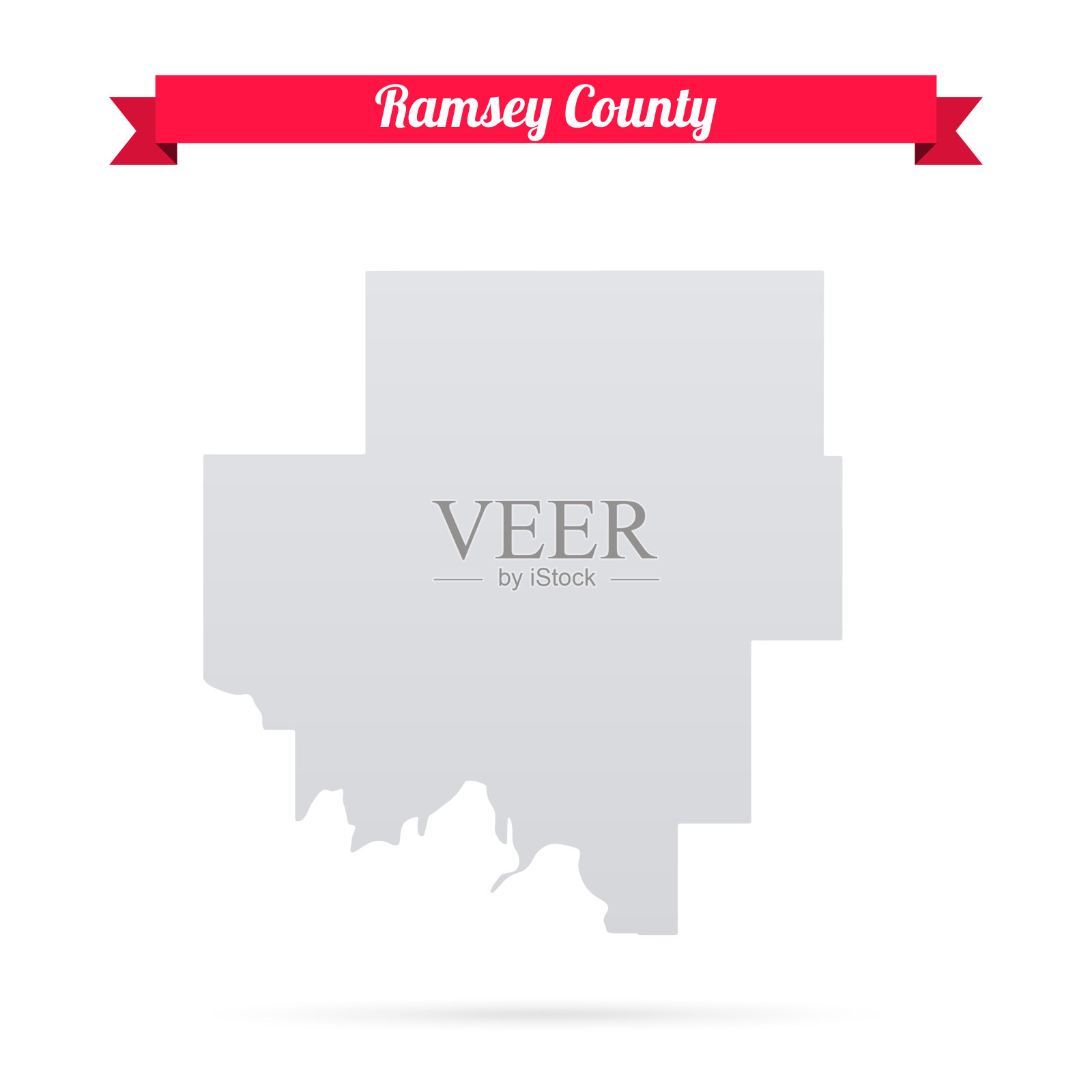 北达科他州拉姆齐县。白底红旗地图插画图片素材