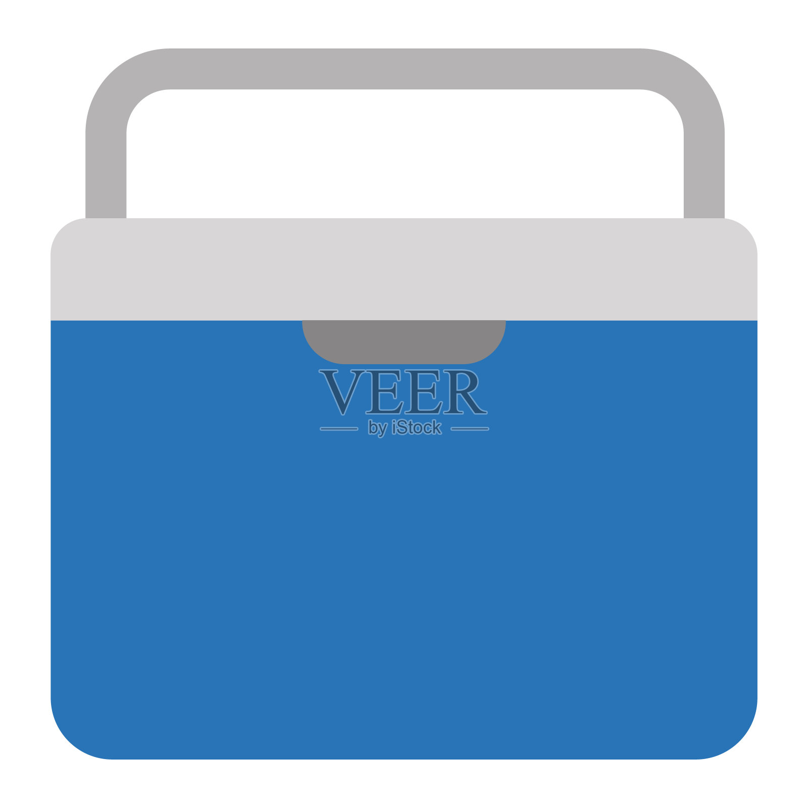 冰箱图标。手持冰箱唱歌。冰冷却器符号。冰箱盒子。冰淇淋冰箱。平的风格。图标素材