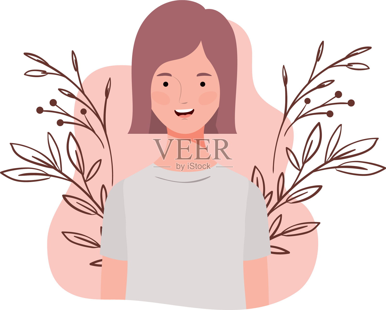 年轻女子与景观背景插画图片素材