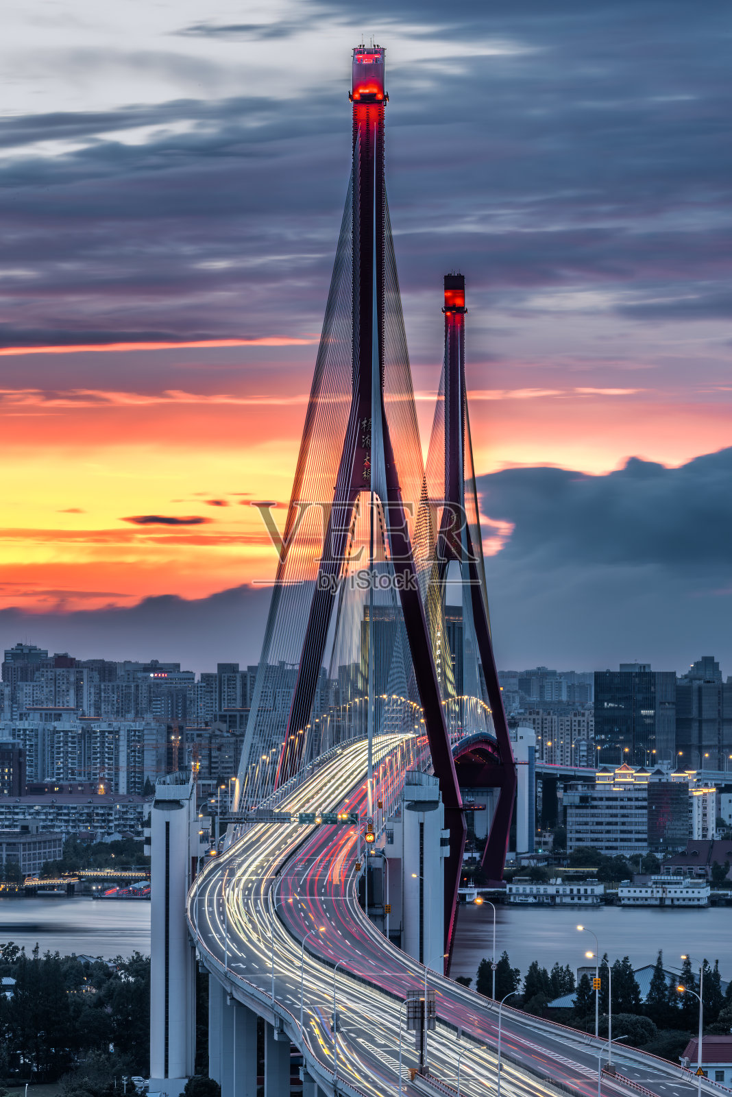 黄浦桥日落照片摄影图片