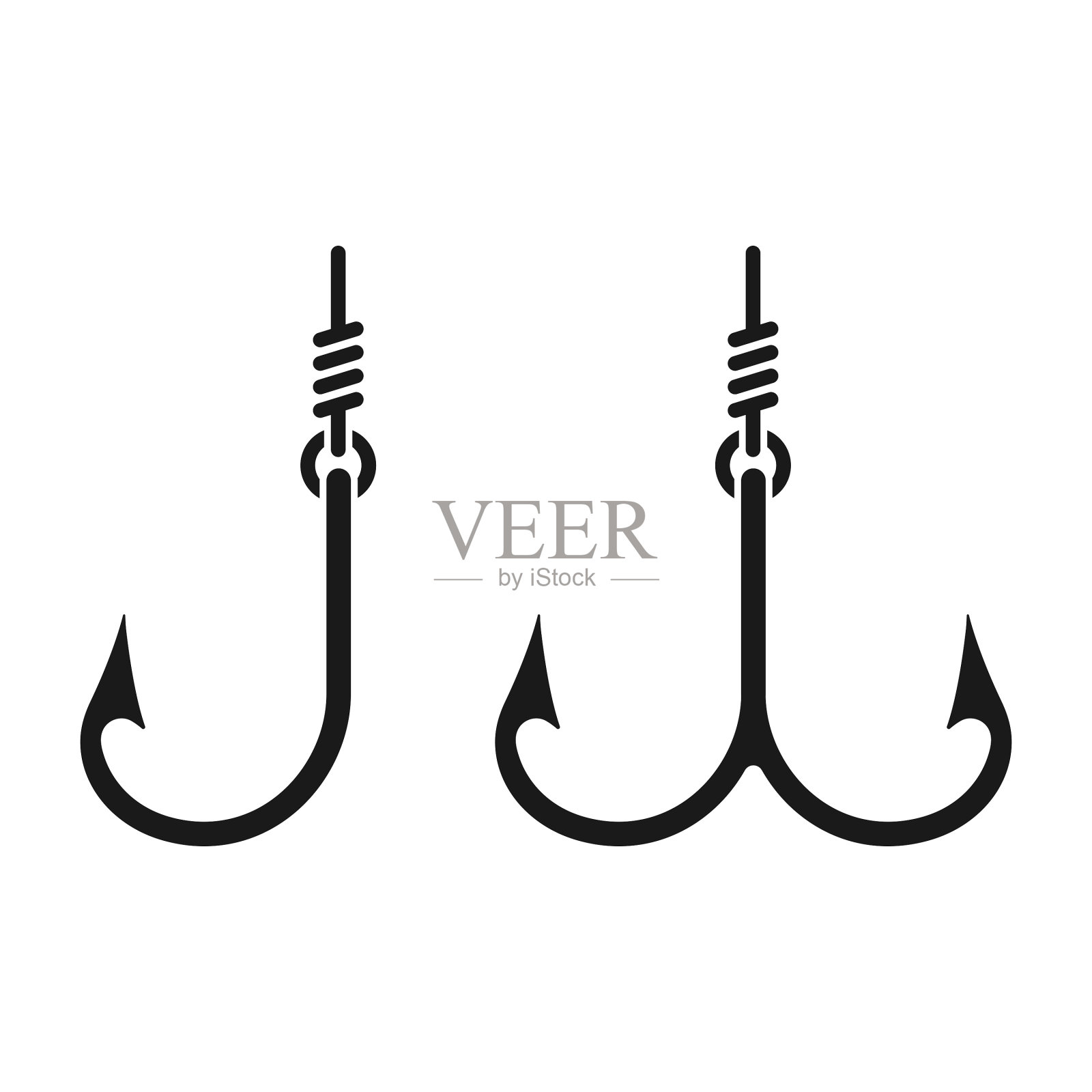 钓鱼钩图标集矢量设计在白色背景上。插画图片素材