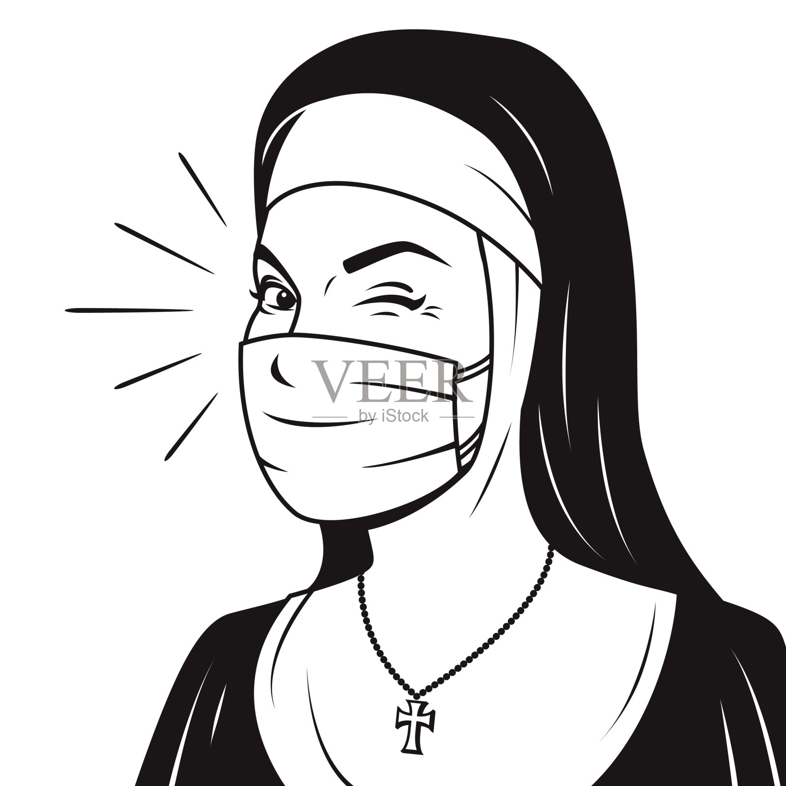 复古修女戴面具插画图片素材