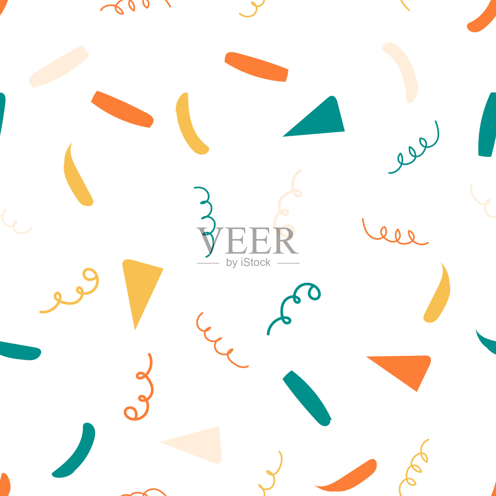 白色背景上的五彩纸屑和鞭炮图案。快乐的焰火。聚会和假日的明亮装饰插画图片素材