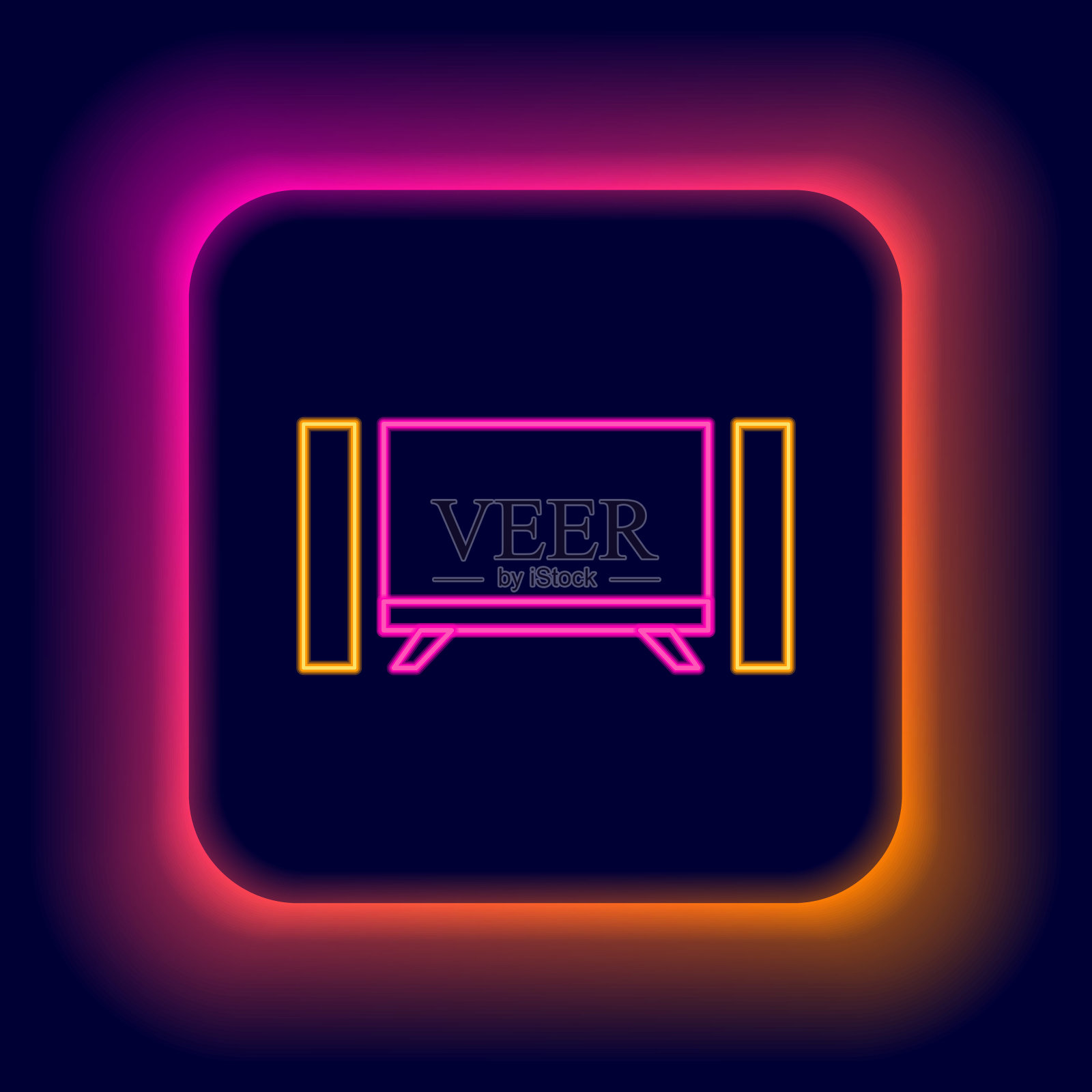 发光的霓虹灯线智能电视图标孤立的黑色背景。电视信号。色彩缤纷的轮廓概念。向量插画图片素材