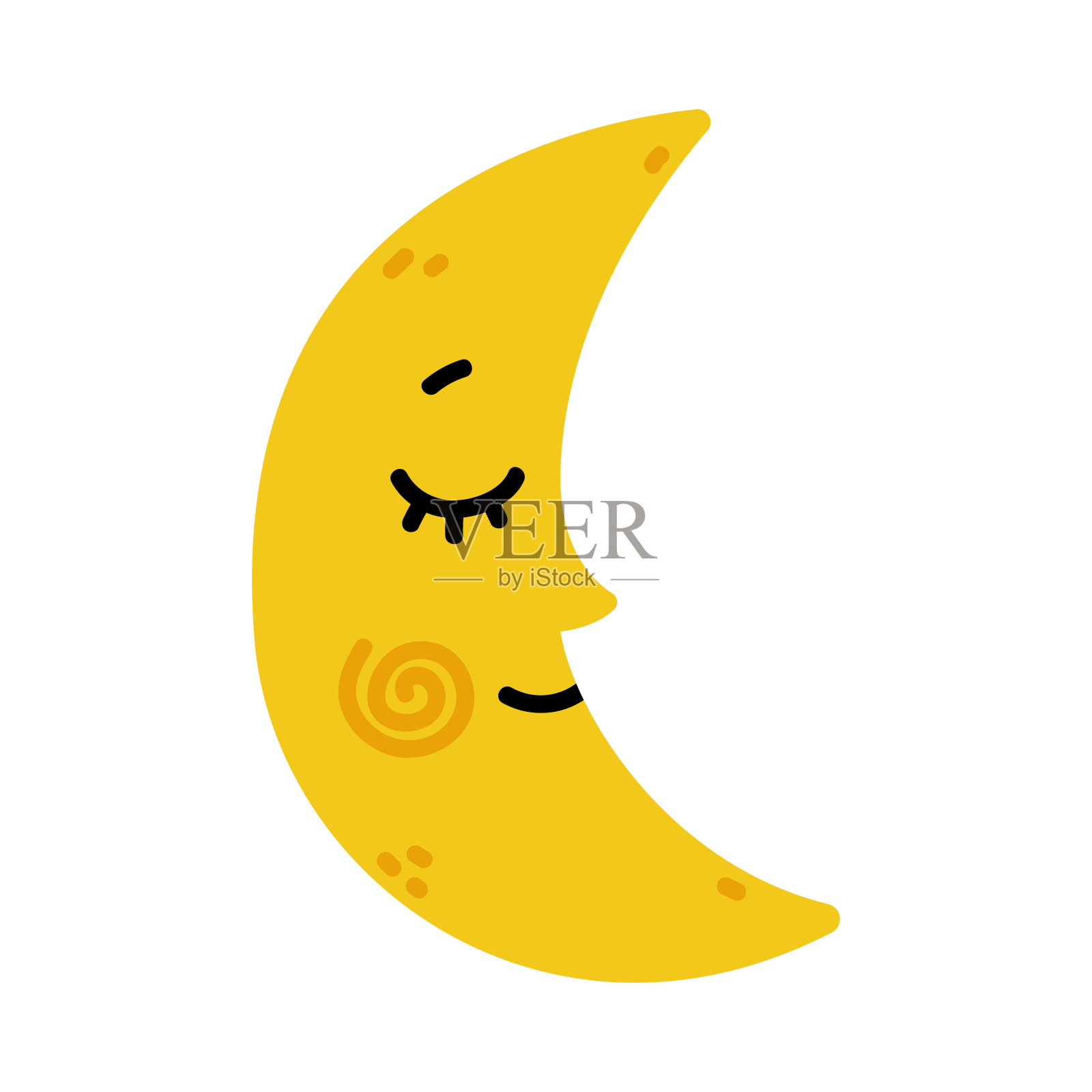 黄色新月与微笑的脸作为创作元素孤立在白色背景矢量插图插画图片素材