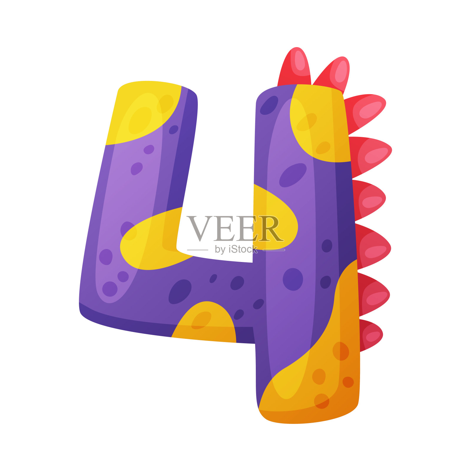 4恐龙字体号。四恐龙效果数字，孩子，托儿所，生日派对设计卡通矢量插图插画图片素材